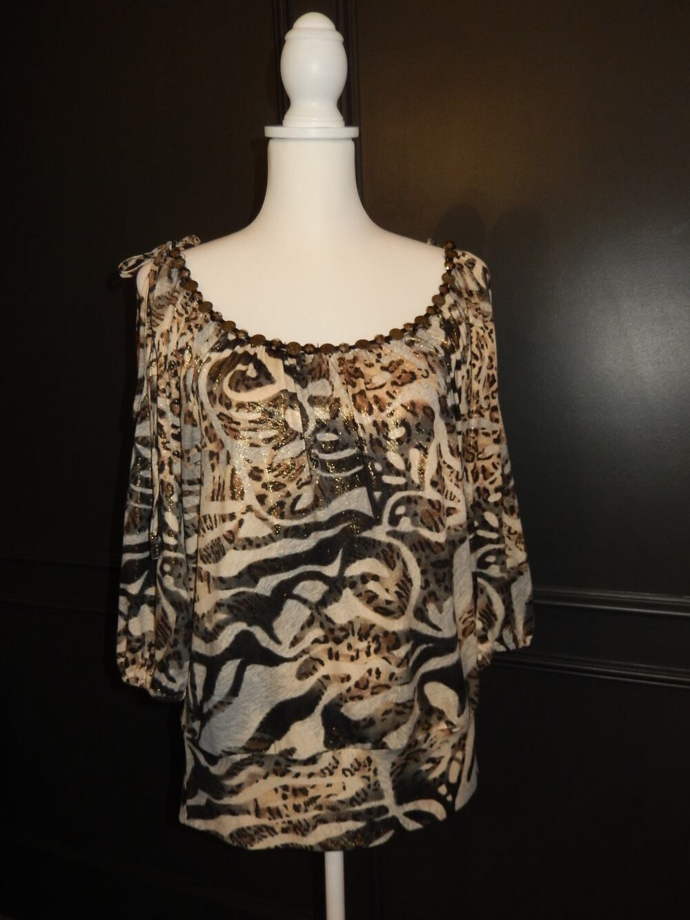 Caché y2k cheetah print beaded top